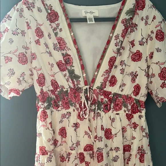 Jessica Simpson Pink Red Ruffled Wrap Midi Dress - Picture 4 of 8